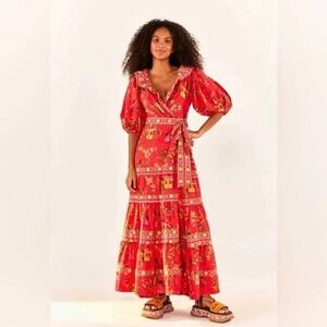 FARM RIO Secret Garden Puff Sleeve Maxi Dress Size XS